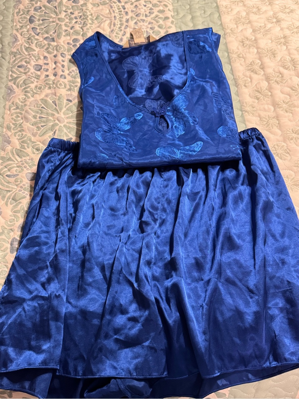 Royal Blue Butterfly, silk pajama shorts set